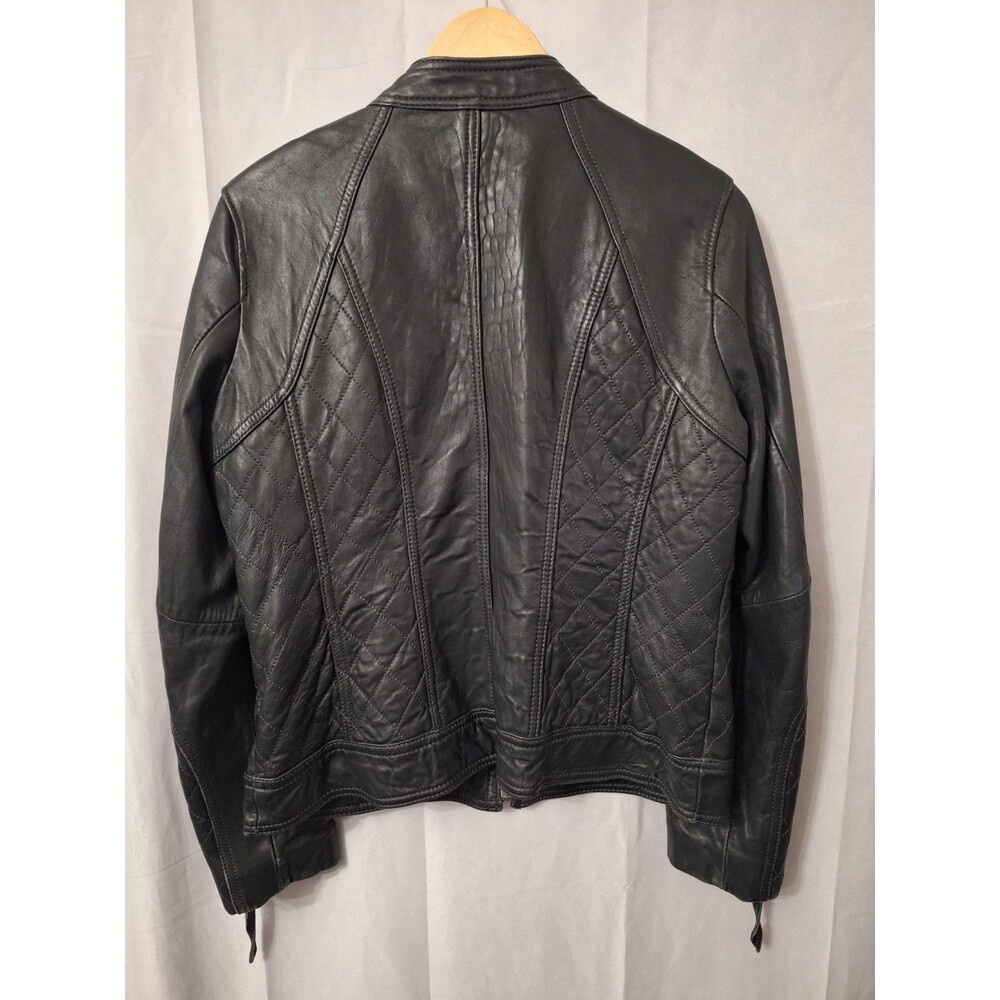 Michael Kors Women's Black Genuine Leather Moto Biker Jacket Large Zip Pockets - Picture 2 of 13